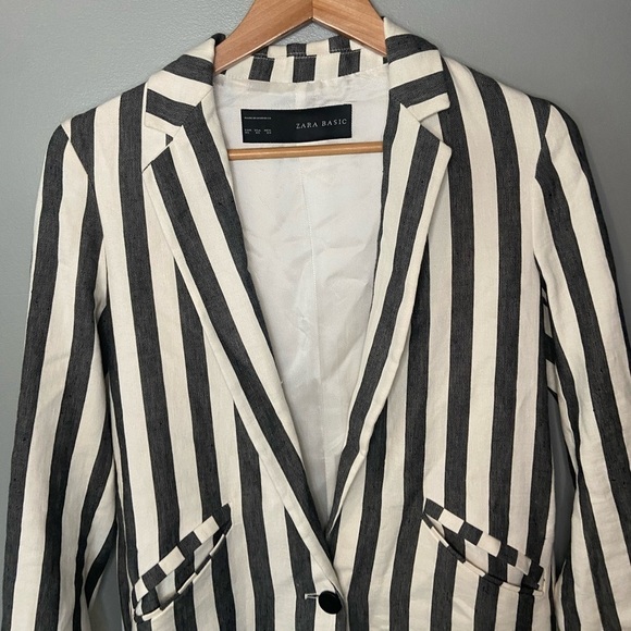 ZARA Linen Stripe Long Blazer - Picture 4 of 10